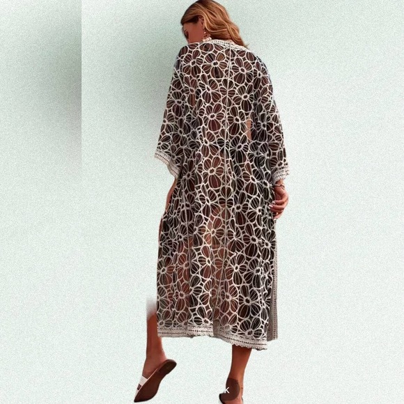 LACE floral embroidered Beach Swim Cover Up Glam Vacation Holiday - Picture 3 of 8